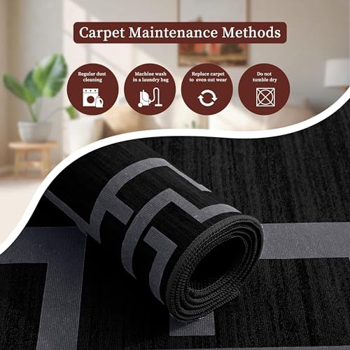 MOONLIGHT20015 Rugs for Hallway Runner 80x300 cm Large - Greek Key Style Black Area Rugs for Bedroom Living Room – Non Slip Modern Printed Carpets for Lounge, Nico Black - Image 4