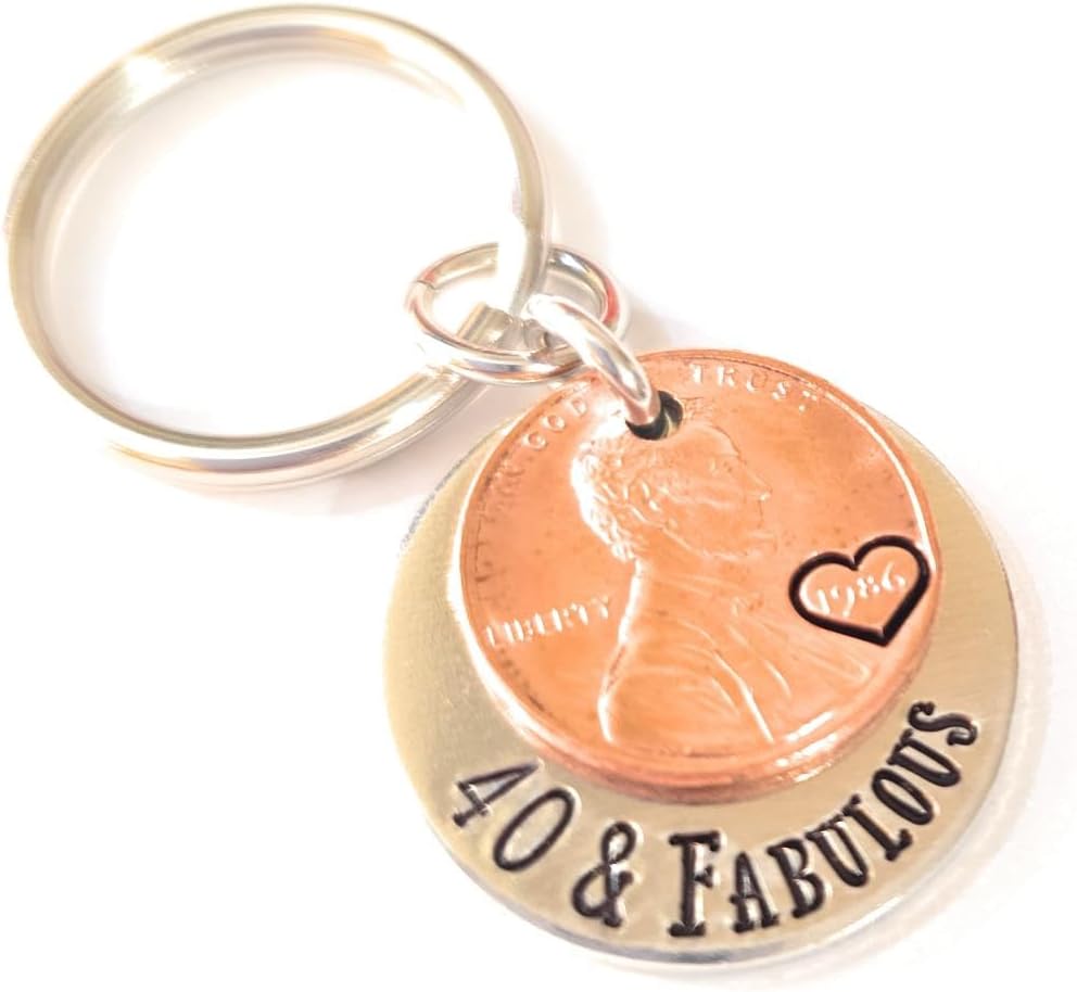 40 & Fabulous Coin Keychain, 40th Birthday Gift