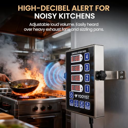 YOOYIST Precision Kitchen Timers for Cooking – 4 Channel Commercial Kitchen Timer Restaurant Kitchen Supplies – Stainless Steel Digital LED Chef Cooking Timer – Reminder Function, Loud Alarm, Black - Image 4