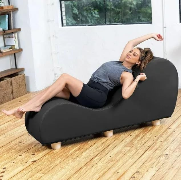 Image of Faux Leather Yoga Stretch Chair Couch - Play, Relax & More | Love Seat for Couples, Fun, & Flexibility! (Faux Leather - Black)