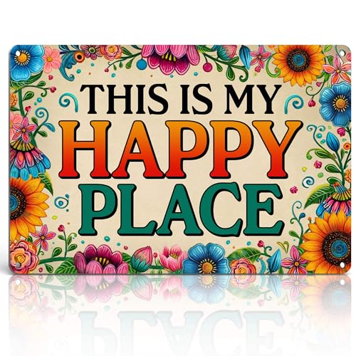 Homely Accents Garden Decor Welcome Sign for Patio She Shed Decor - Outdoor Wall Decor Art Garden Signs, This Is My Happy Place Welcome Door Sign 12x8 Inch