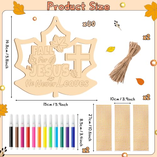 BeYumi Fall Wooden Leaves Craft - 20Pcs DIY Wooden Maple Leaves Ornaments Craft Kit for Kid Make Your Own Christian Religious Fall for Jesus Craft with Gem Sticker Church Thanksgiving Party Decoration - Image 2
