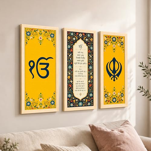 Image of Sikh Wall Art Painting for Living Room, Ik Onkar Mantra, Set of 3 Vastu Wall Art for Home Decor for Living Room, Bedroom, Hallways, Office, Hotel (Size-24x48 cm)