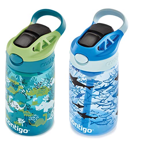 Contigo Aubrey Kids Water Bottle, 2-Pack, 14oz, Dinos & Sharks, Spill-Proof Lid, Dishwasher Safe, Blue & Green - Image 6
