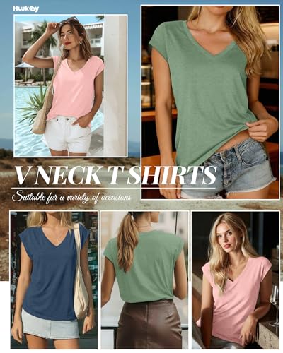 Image of Huukeay 3 Pack Women's V Neck Cap Sleeve T Shirts