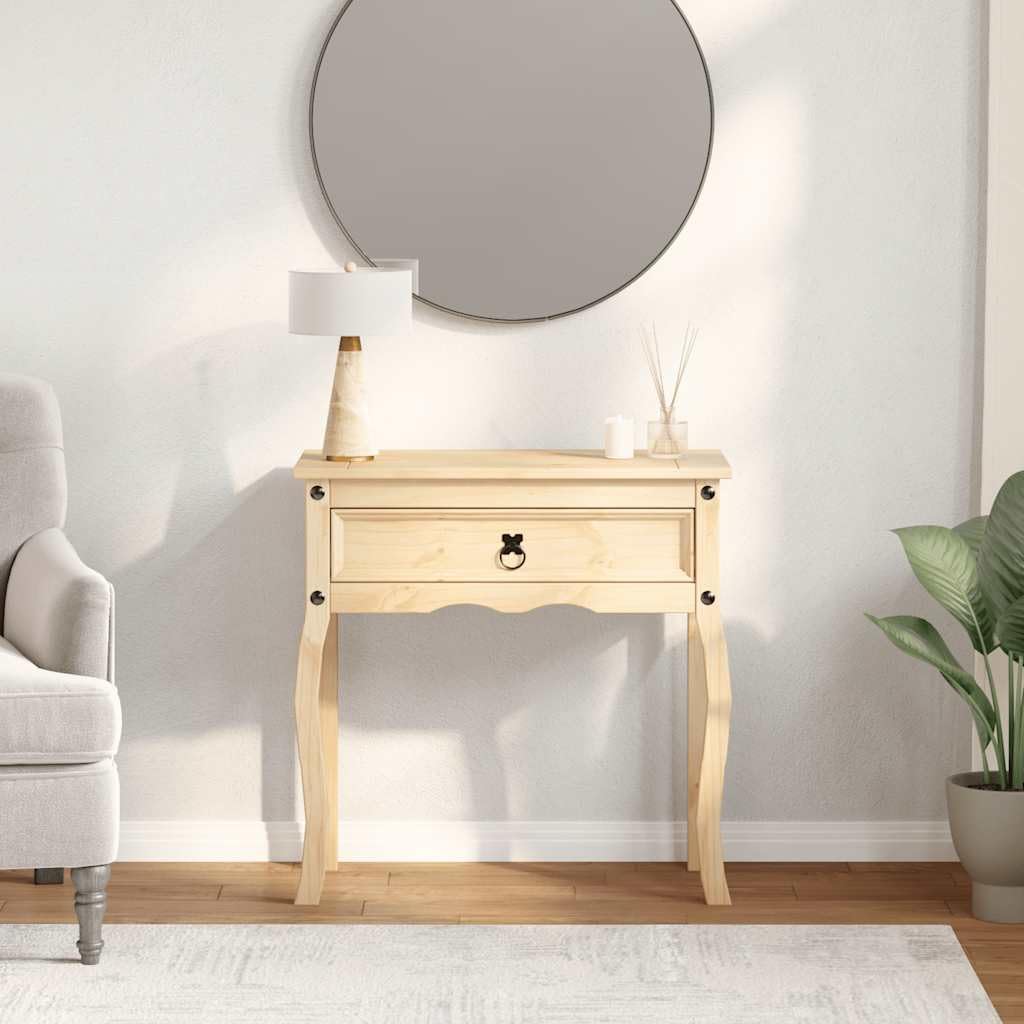 Tavolo consolle Corona in legno di pino massiccio con manico in metallo, 73 x 35 x 73 cm, tavolino sottile con cassetto, spazio per soggiorno, corridoio, ufficio e camera da letto