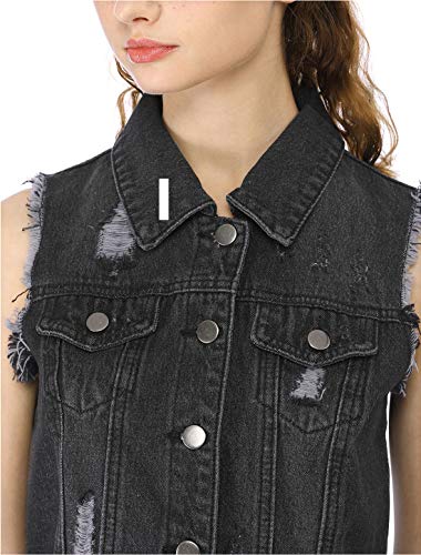 Allegra K Women Denim Vests Sleeveless Jacket Button Closure Western Washed Distressed Jean Vest2