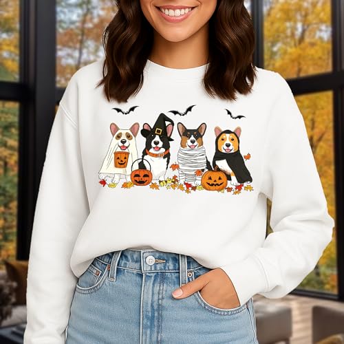 NAZENTI Personalized Halloween Dog Sweatshirt, Ghost Dogs Sweatshirts, Custom Cute Fall Shirts Gifts for Women, Pets Mom4