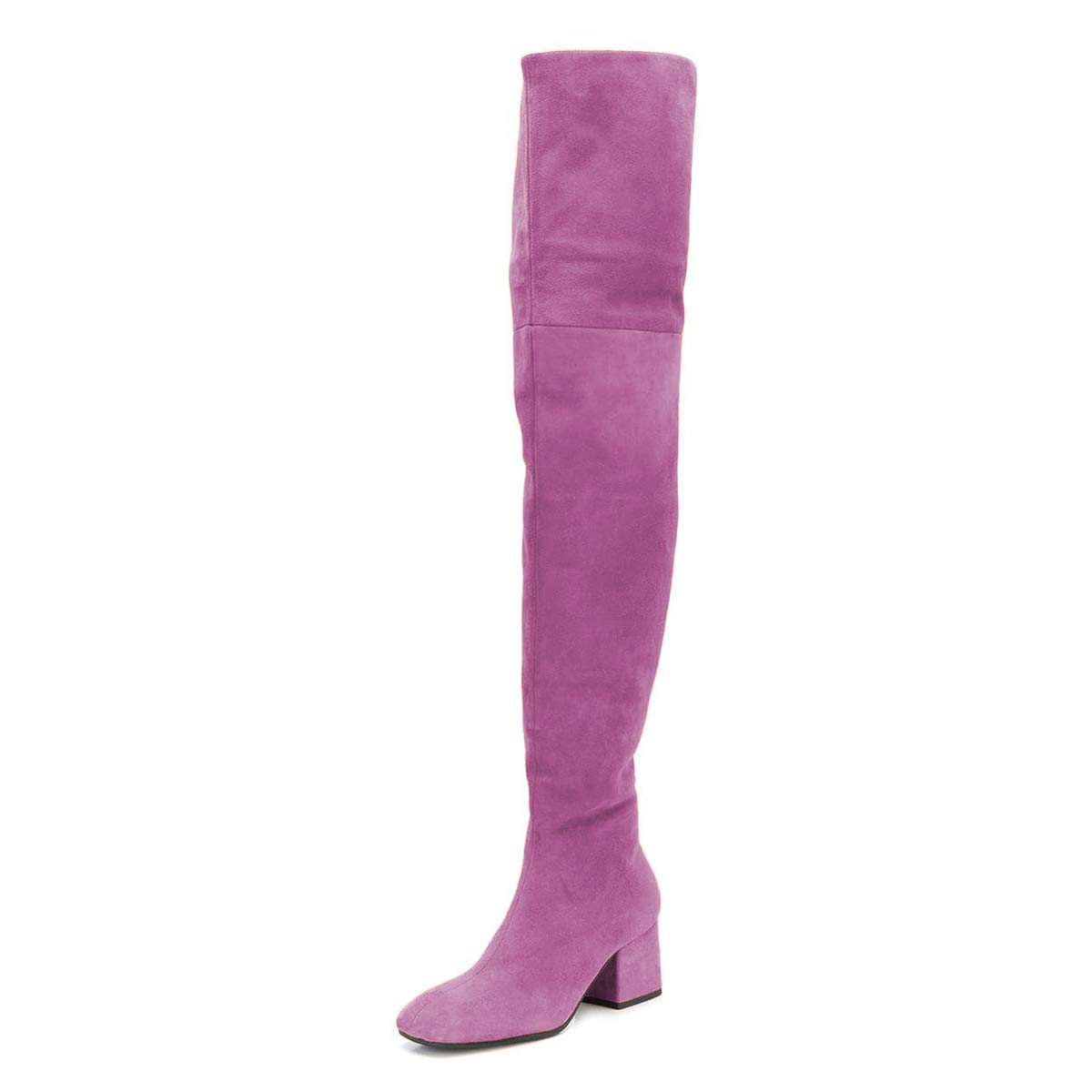 XYD Women Classic Above The Knee Thigh High Boots Square Toe Chunky Block Low Heels Side Zipper Dress Party Shoes