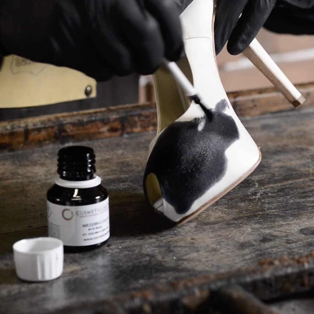 Cosmetic Leather Teinture Noire pour Chaussures de Mariée en Tissu et Satin, Pinceau et Kit de Lavage Inclus, Transforme la Paire de Mariage en Paire de Soirée