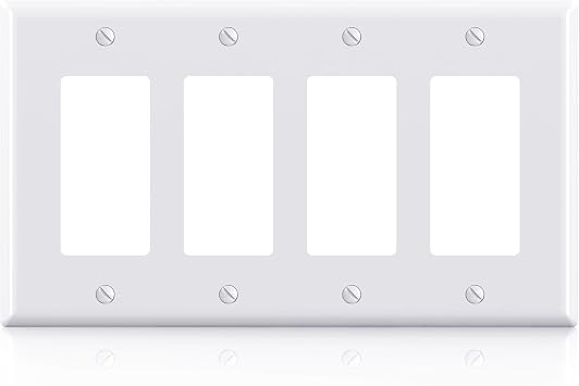 ELEGRP 4-Gang Decorative Wall Plates, Mid-Size 4.88" H x 8.57" L Unbreakable Thermoplastic Faceplate Cover for Decorator Receptacle Outlet Switch, UL Listed 1 Pack, Glossy White