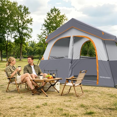 Image of HIKERGARDEN 6-8 Person Camping Tent - Portable Family Cabin Tent for Camp, Windproof Fabric Camp Tent Outdoor for Hiking, Backpacking, Traveling