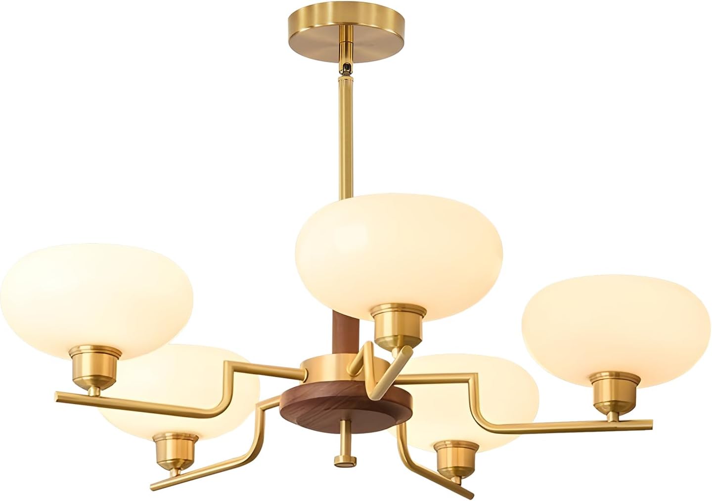 5-Light Farmhouse Chandelier, Rustic Modern Pendant Ceiling Light Fixture, Brushed Brass Chandeliers for Bedroom Hallway Entryway Living Room Kitchen E26