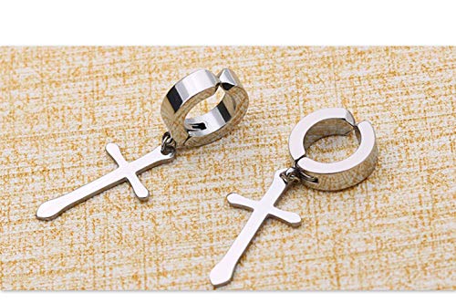 Non-Pierced Clip On Cross Dangle Drop Hoop Hinged Earrings Set Of 2 For Men Women No Piercing Ear Plug Jewelry For Graduation Easter Christmas, 2 Pairs #TOP4