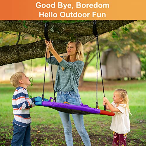 40 Inch 700Lb 2 Kids Weight Capacity Flying Saucer Tree Swing - Heavy Duty Disk Swing With Straps, Adjustable Ropes, Handles And Pillow - Large Round Tree Swing For Kids Outdoor- Swing Gift For Kids #TOP5