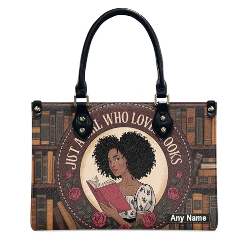 Personalized Queen Leather Bag, Gift for African American, Afro Black Girl, Mother's Day Gift, Church Bags for Women, Bible Bag, Purses For Moms, Just A Girl Who Loves Book Design 68tGnl