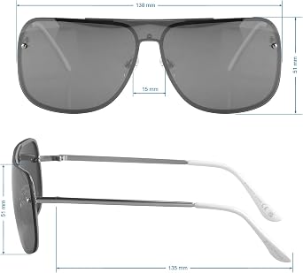 Rocawear R1541 Metal Shield UV400 Protective Navigator Rectangular Sunglasses