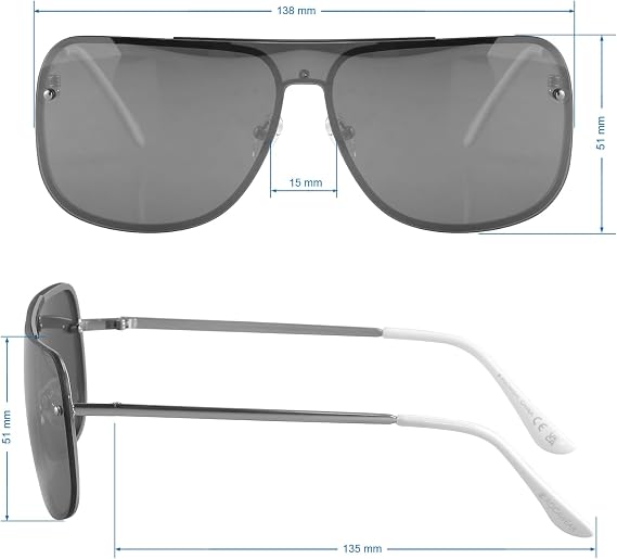 Rocawear R1541 Metal Shield UV400 Protective Navigator Rectangular Sunglasses