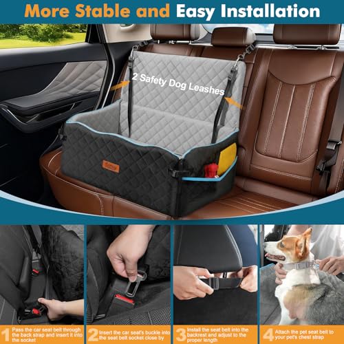 Tivray Hundesitz für Auto, Hundebett für große Hunde bis 27 kg oder 2 kleine Hunde, komfortabler Autositz mit Memory-Foam-Polster, abnehmbar & waschbar, Rückbanksitz für Haustiere, Schwarz+Grau