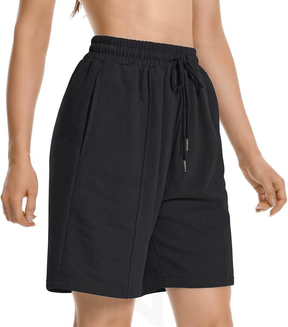 Auriviz Womens Long Sweat Shorts Casual Summer Bermuda Loose Lounge Workout Athletic Shorts with Pockets - Image 2