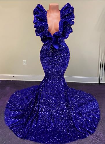 Deep V Neck Sequined Mermaid Sleeveless Prom Shower Party Evening Dress Pageant Gala Gown2