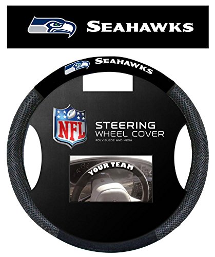 LA Auto Gear Seattle Seahawks NFL Team Logo Car Truck SUV Poly-Suede Mesh Steering Wheel Cover