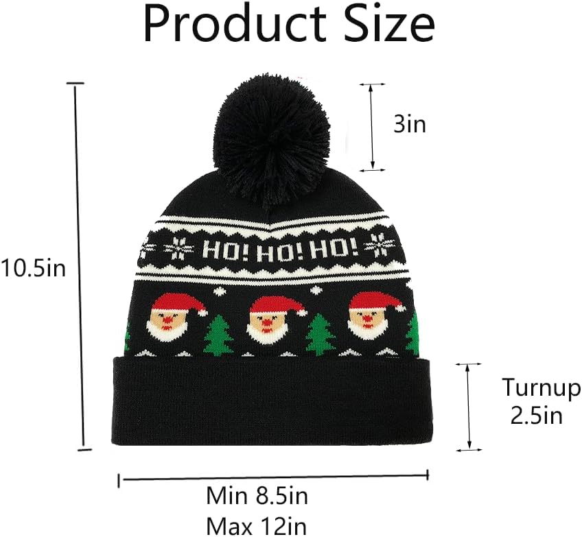Christmas Hat - Unisex Knit Beanie with Pom Pom, Santa Claus Pattern, Holiday Winter Christmas Hat Knit Cap - Image 2