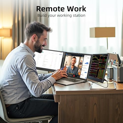 Image of ZUMWALT Laptop Screen Extender, 14 inch Triple Portable Monitor for Laptop, 1080P FHD Screen Extender Monitors for 13 inch-16.5 inch, Monitor Extender for MacOS /Windows /Chrome (Built-in Speakers)
