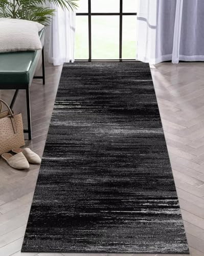 Tapis de couloir lavable noir et gris pour entrée sans glisse - 6