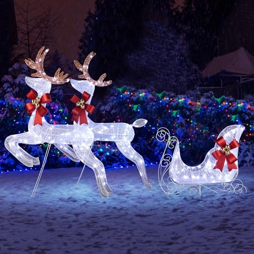 AW 3-Piece Pre-lit Lighted Set of 2 Reindeer & Sleigh