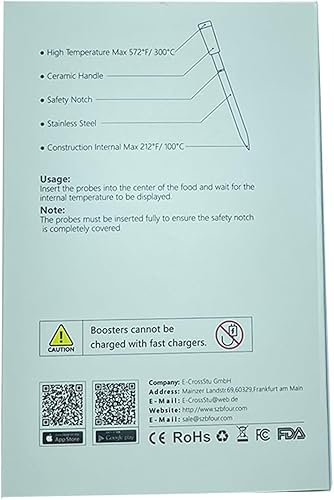 Miniatura 7 de BFOUR Termómetro inalámbrico para carne con 2 sondas de carne, termómetro inteligente inalámbrico Bluetooth para carne de 328 pies con refuerzo de