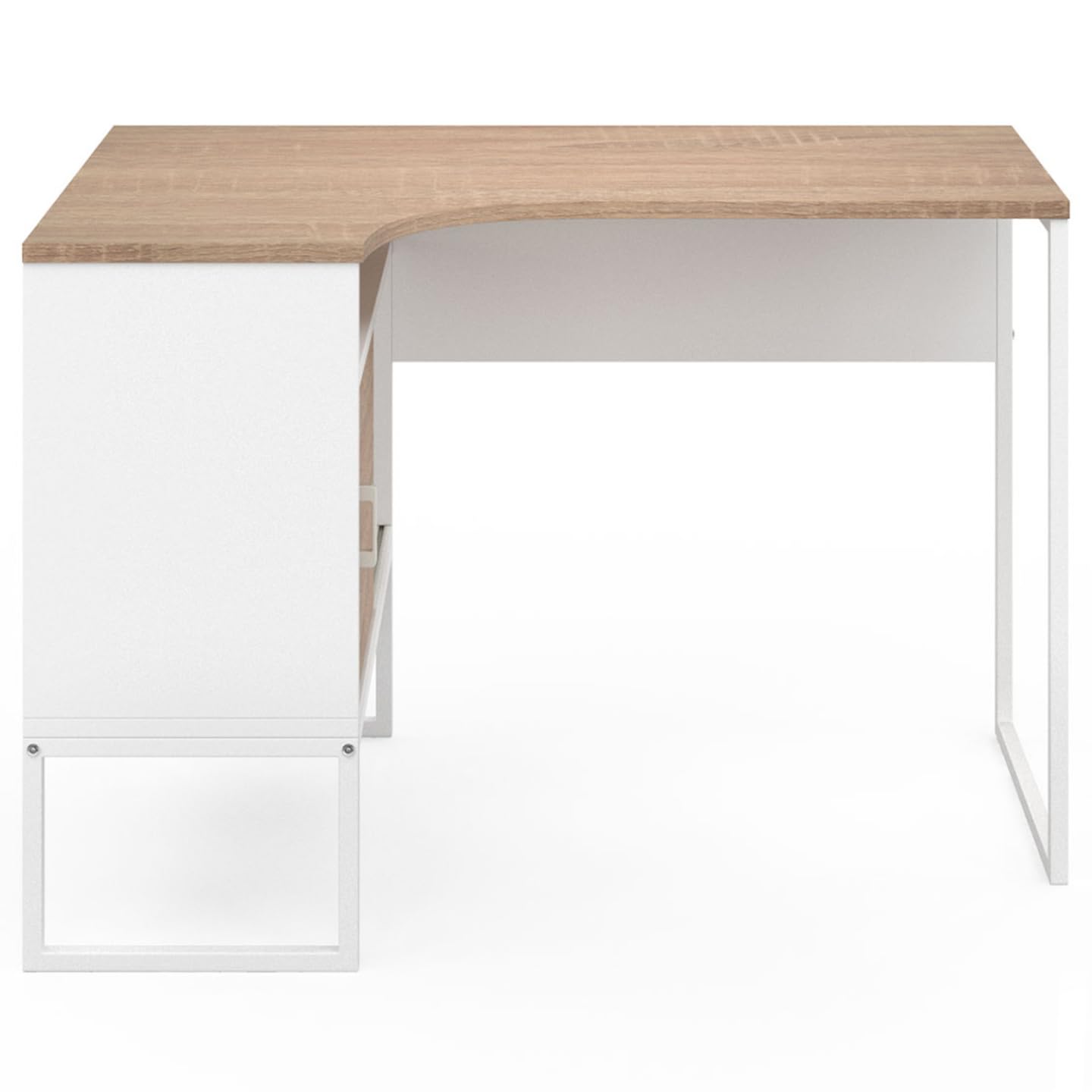 IDMarket - Escritorio de esquina Rob blanco y forma de haya nicho de almacenamiento y puerta de diseño industrial