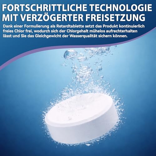 Multifunktionale Chlortabletten, 100g, langsam auflösende, lang anhaltende Pool Reinigungstabletten für Schwimmbäder, Whirlpools, Spas und Badewannen(Schockchlortabletten)