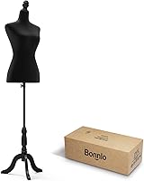 Vista 1 de Bonnlo Maniquí de costura, apto para clavar alfileres, para vestido de mujer, con base de trípode de madera.