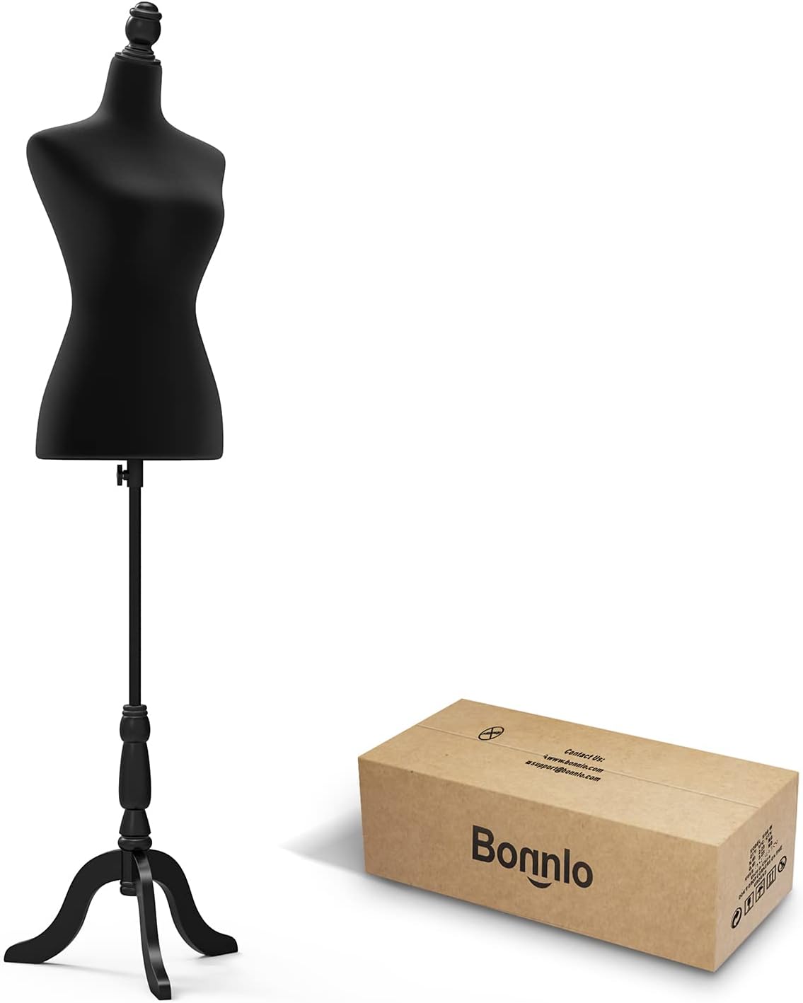 Bonnlo Female Dress Form Pinnable Mannequin Body Torso with Wooden Tripod Base Stand (Black, 6)