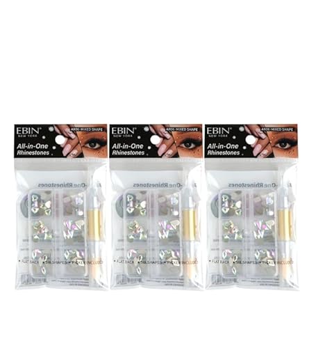 Nail Rhinestones – 3x All-in-One Rhinestone Bundle by EBIN NEW YORK – Nail Rhinestones Kit – Multi-Purpose Gems for Body, Nails, and Hair Application with Various Sizes and Colors – Gift Set (3 Items)