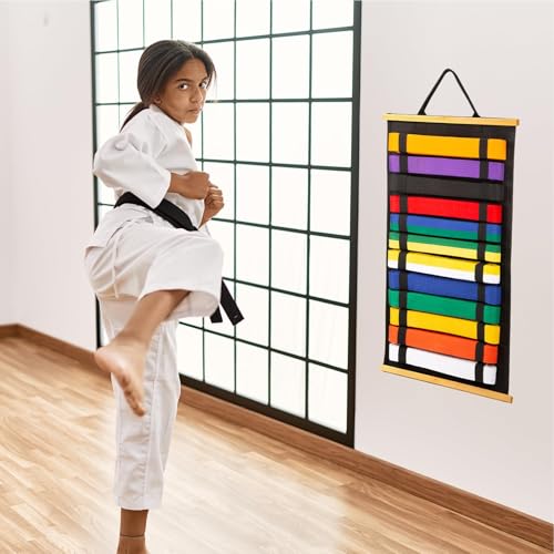 image for Winartton 12Belts Karate Belt Display Rack with Bamboo Frame, Felt Tae