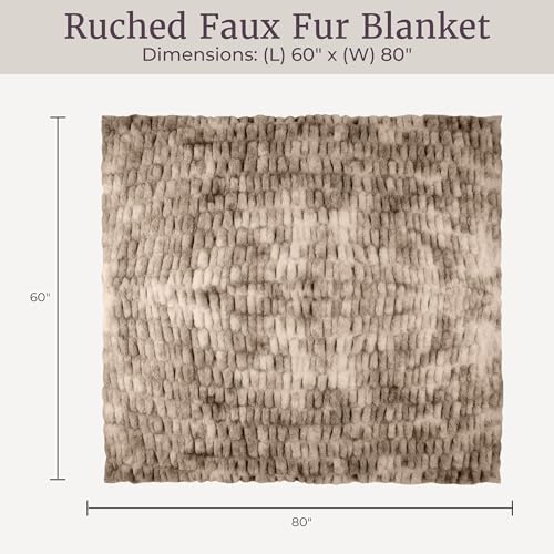 Image of Lavish Home Oversized Ruched Faux Fur Blanket - 60x80-Inch Plush Polyester Faux Fur Queen-Size Throw for Sofas and Beds - Luxurious Bedding (Taupe)
