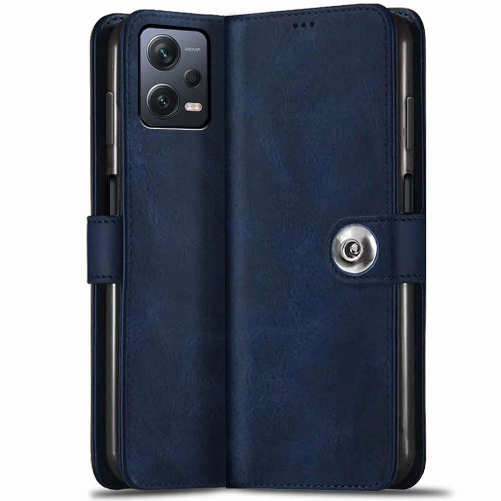TheGiftKart Flip Cover Back Case For Poco X5 5G / Mi Redmi Note 12 5G|Genuine Leather Finish|Designer Button|Inbuilt Pockets & Stand|Flip Cover Back Case For Poco X5 5G / Redmi Note 12 5G (Blue) (B0BRXJ57Z9) Amazon Price History, Amazon Price Tracker