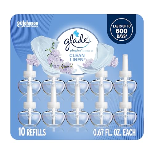Glade PlugIns Refills Air Freshener, Scented and Essential Oils for Home and Bathroom, Clean Linen, 6.7 Fl Oz, 10 Count (Packaging May Vary)