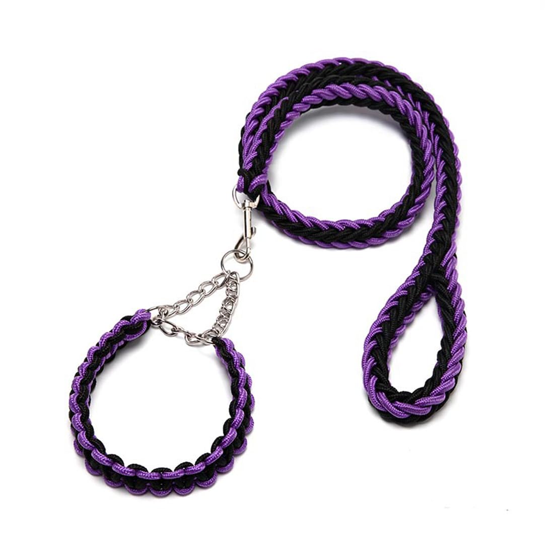 DOTEYAYP Heavy Duty Nylon Dog Collar Leash Set 8 Strand Rope Braided Adjustable Dog Training Collar for Small, Medium, Large Dog (Small, Black and Purple)