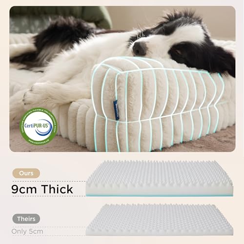 BEDSURE orthopädisches Hundebett Grosse Hunde - 89x64x18cm wasserdichtes Hundesofa mit Memory-Schaum & Eierkarton-Schaum, waschbarer und Abnehmbarer Cordbezug Hundecouch, Creme
