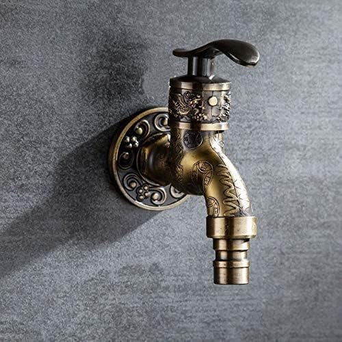 Antique Bronze Wall Mounted Tap Water Sink Faucet Vintage Washing Machine Tap Outdoor Garden Hose Single Cold Water Tap (Gold)