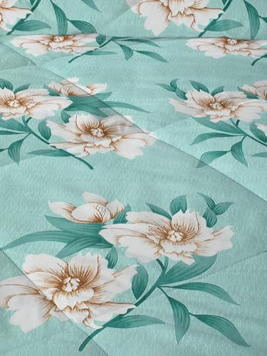 Image of HOMEKART 220 GSM Reversible Microfiber AC Comforter for King Size Bed | 3-Layer Quilted All-Season Duvet for Mild Winter | Soft & Breathable (220 x 240 cm, Floral, Light Green)