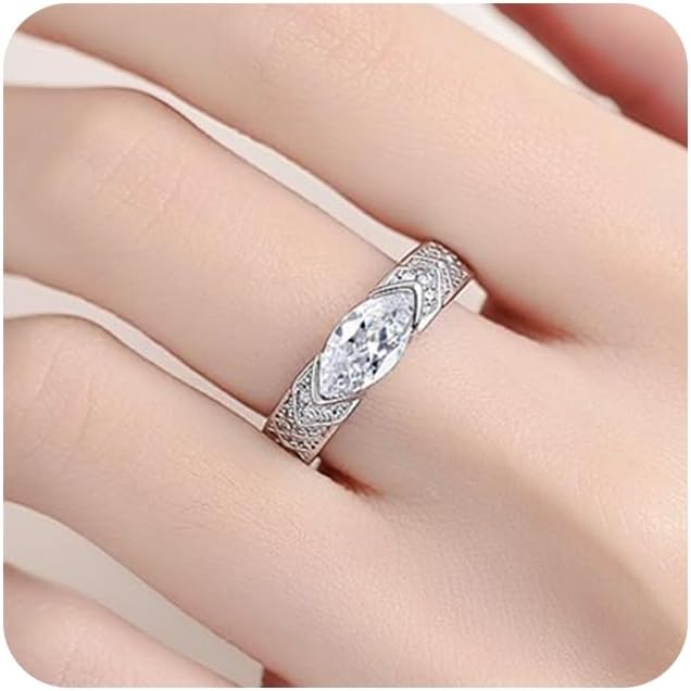 925 Sterling Silver Rings for Women, Adjustable Band Thumb Finger Ring with Cubic Zirconia, Engagement Rings Promise Band for Women Statement Ring