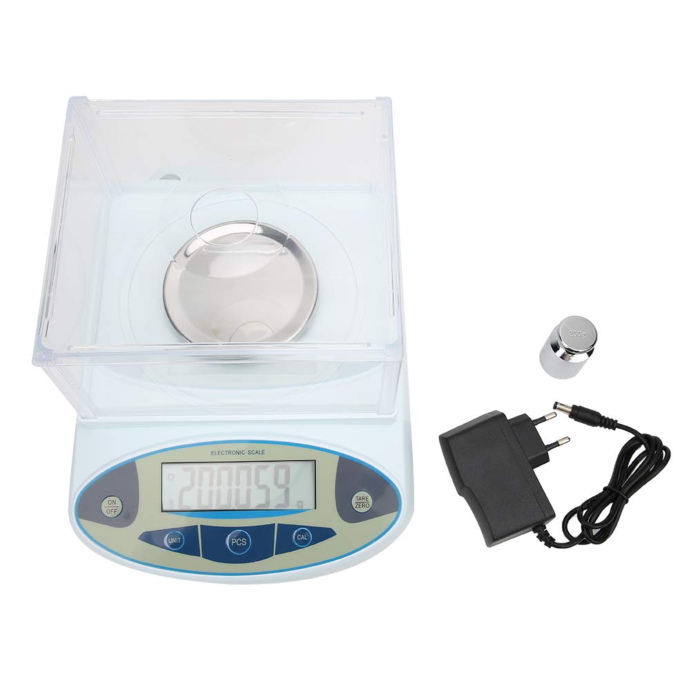 Digitale Labor-Analysewaage 200 g x 0,001 g 1 mg, Hochpräzise Schmuckwaage mit 100 g Gewicht (EU-Stecker)