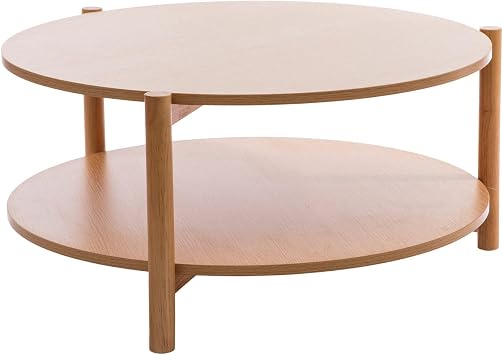 Hobby Lobby Round Tiered Coffee Table, 28 in Diameter, 14 in Height, 3 Legs, 2 Shelves, Wooden Texture