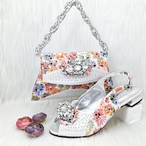 Fjnbbiot Stitching Decoration Women's Bag with Nigerian African Women Rhinestone Decoration Heels Shoes2