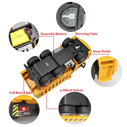 fisca Remote Control Truck, 1/20 Scale 6 Channel 2.4Ghz RC Dump Truck Construction Vehicle Toy with LED Lights and Simulation Sound for Kids - Thumbnail 6