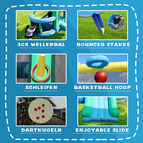 Ibatms Inflatable Bounce House,Bounce Castle With Jumping Ball Pit&Basketball Hoop&Target Balls&Hoopla Rings,Kids Inflatable Bouncer For Party,Ocean Balls,Blower,Patch Kit,Carrying Bag Included #TOP3